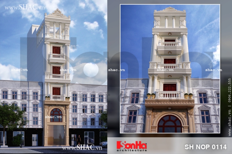 Mẫu thiết kế nhà ống kiến trúc Pháp sang trọng sh nop 0114