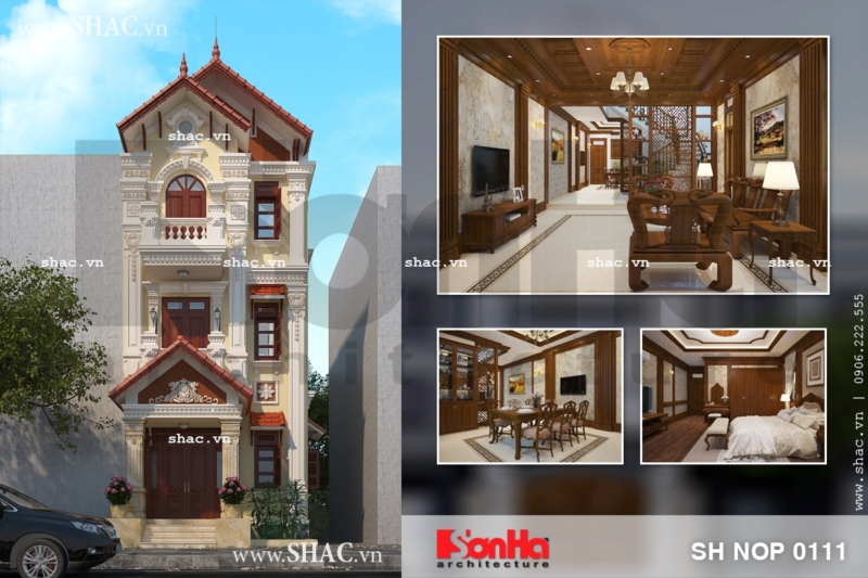 Phối cảnh kiến trúc nhà ống Pháp sh nop 0111
