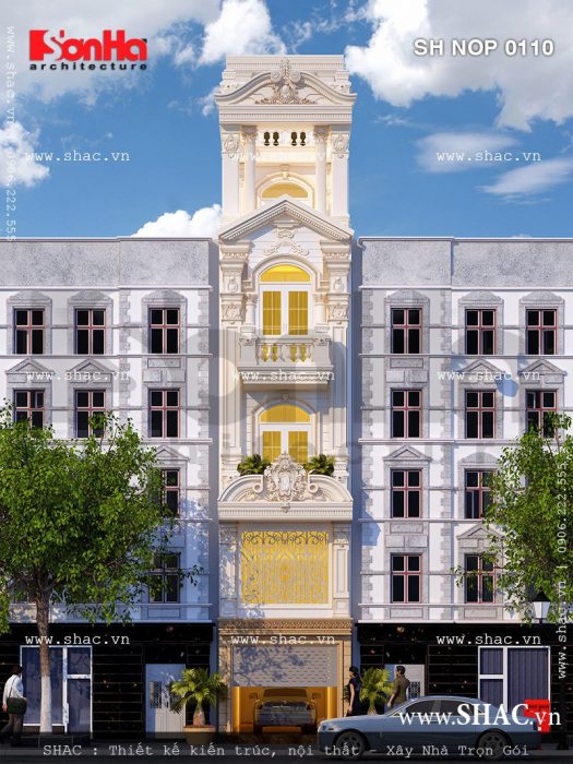 Phối cảnh nhà ống kiến trúc Pháp sang trọng sh nop 0110