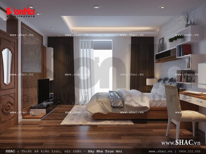 Mẫu thiết kế nội thất phòng ngủ 2 sang trọng nhà ống cổ điển sh nop 0113