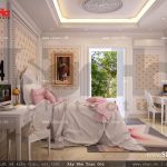 Mẫu thiết kế phòng ngủ tông màu hồng nhẹ nhàng cổ điển sh btp 0092