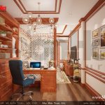 Thiết kế nội thất phòng ngủ kết hợp phòng làm việc cổ điển sh nop 0110