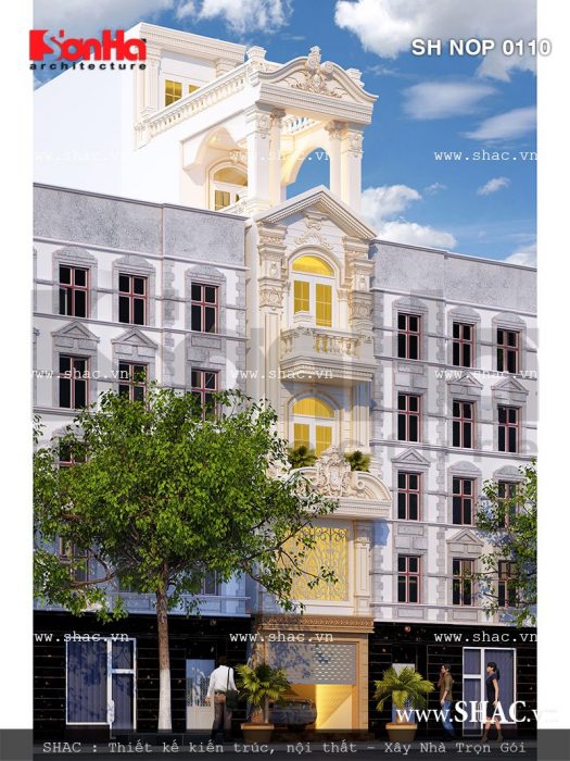 Phối cảnh nhà ống kiến trúc Pháp đẳng cấp sh nop 0110