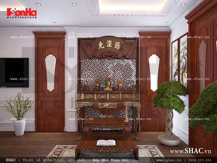Thiết kế nội thất phòng thờ sang trọng nhà ống cổ điển sh nop 0113