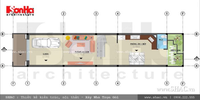 Mặt bằng tầng 1 nhà ống kiến trúc cổ điển Pháp sh nop 0115