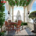 Thiết kế tiểu cảnh sân thượng nhà ống cổ điển sh nop 0110