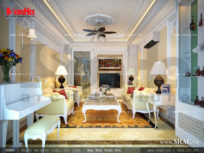 Mẫu nội thất phòng khách cổ điển đẹp sang trọng sh nop 0110