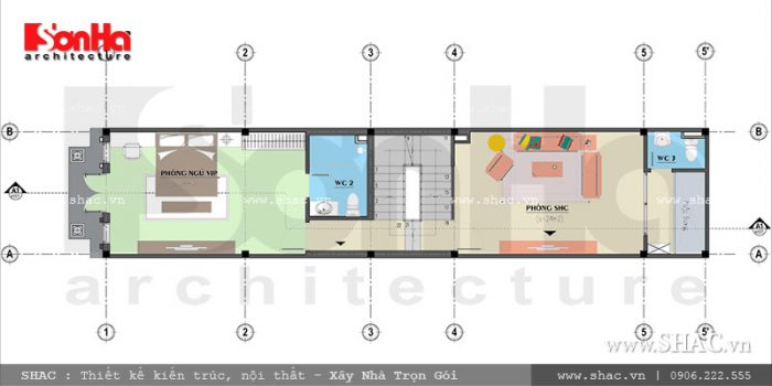 Mặt bằng tầng 2 nhà ống kiến trúc cổ điển Pháp sh nop 0115