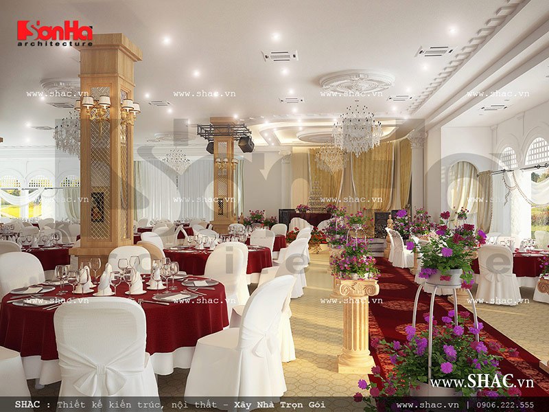 Thiết kế nội thất hội trường tiệc cưới nhà hàng sang trọng khu 1 tầng tại Gia Lai sh bck 0041