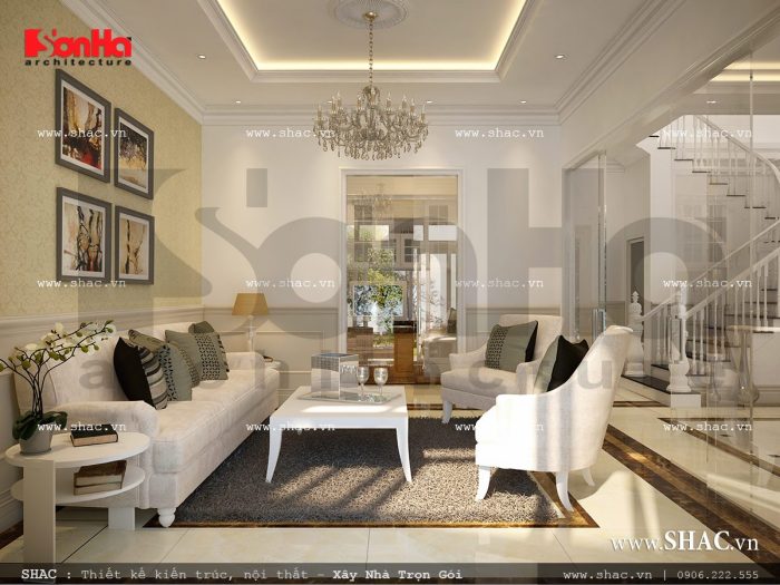 Thiết kế phòng khách cổ điển biệt thự Pháp sh btp 0092