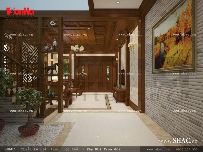 Thiết kế nội thất phòng khách cổ điển sang trọng sh nop 0111