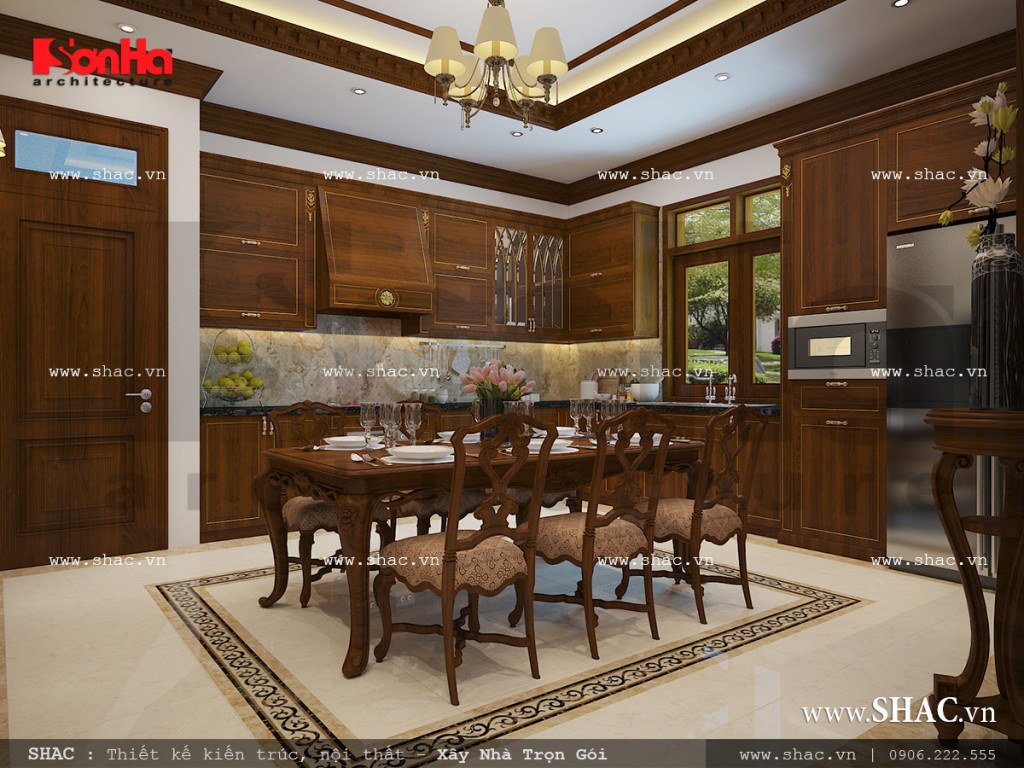 Thiết kế nội thất phòng bếp cổ điển vật liệu gỗ sh nop 0111