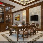 Mẫu nội thất phòng bếp ăn cổ điển vật liệu gỗ sang trọng sh nop 0111