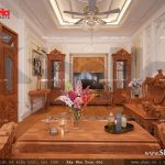 Thiết kế nội thấy phòng khách sang trọng vật liệu gỗ nhà ống cổ điển sh nop 0113