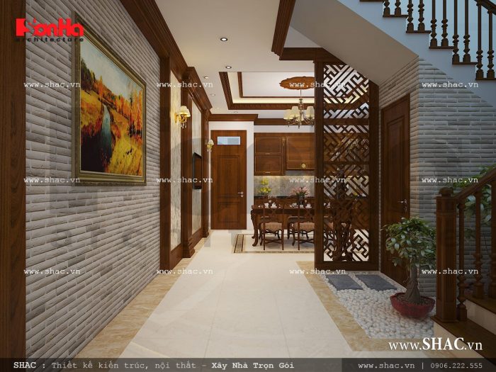 Không gian liên thông nội thất phòng bếp ăn và phòng khác cổ điển sh nop 0111