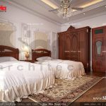 Mẫu thiết kế nội thất phòng ngủ 1 vật liệu gỗ nhà ống cổ điển sh nop 0113