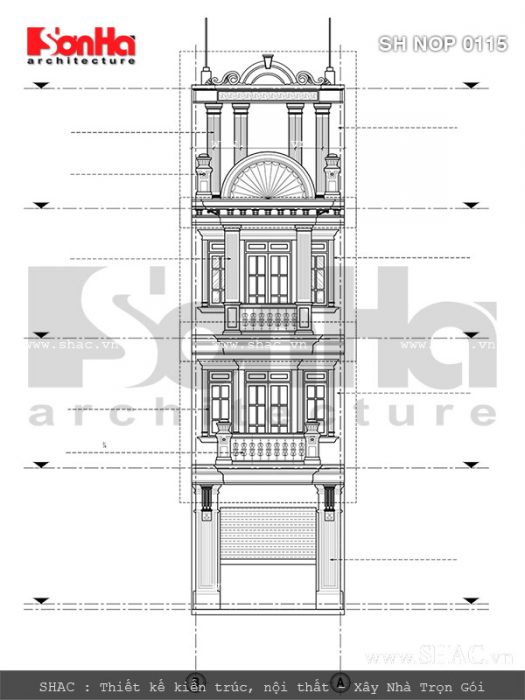 Mặt đứng B A nhà ống kiến trúc cổ điển Pháp sh nop 0115