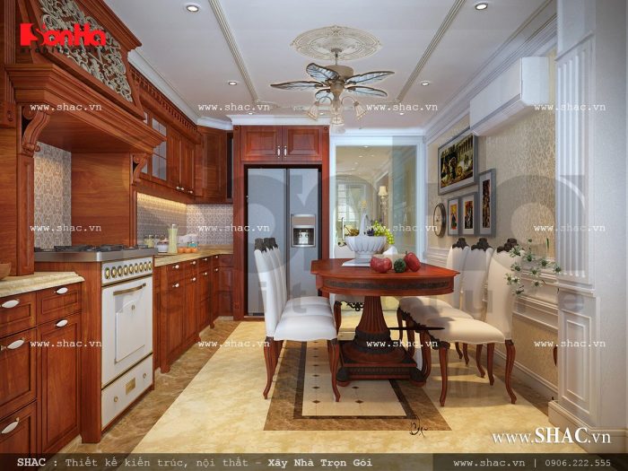 Thiết kế nội thất phòng bếp cổ điển sang trọng sh nop 0110