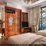 Thiết kế nội thất phòng ngủ 1 vật liệu gỗ nhà ống cổ điển sh nop 0113