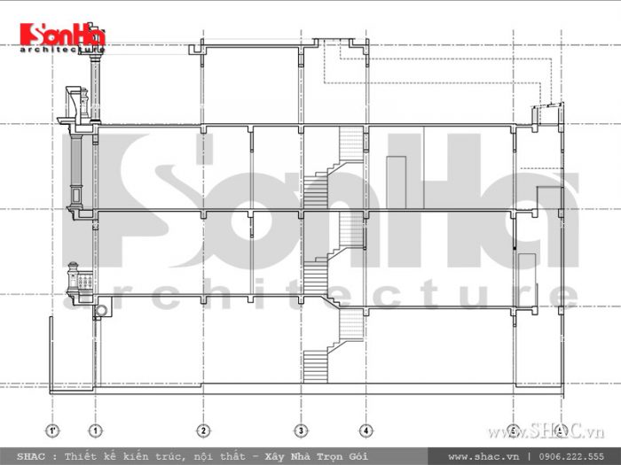 Mặt cắt A 1 nhà ống kiến trúc cổ điển Pháp sh nop 0115
