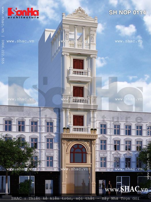 Kiến trúc mặt tiền đẹp của nhà phố 6 tầng kiểu Pháp sh nop 0114
