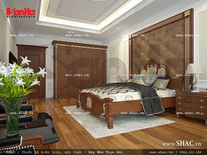 Mẫu thiết kế nội thất phòng ngủ 1 view 2 nhà phố kiến trúc Pháp sh nop 0117