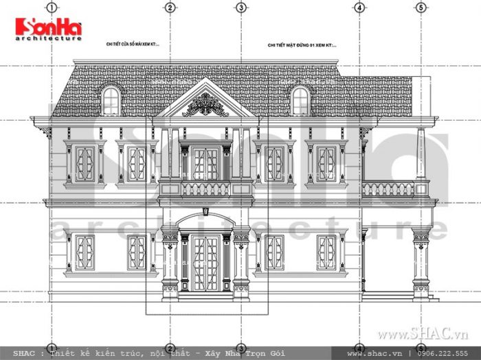 Mặt đứng 1-5 biệt thự Pháp đẹp sh btp 0093