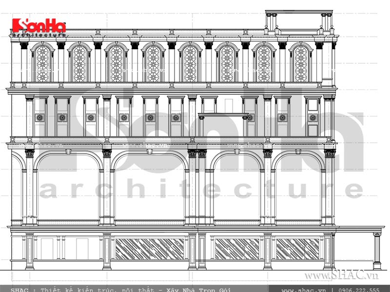 Tổ Hợp Khách Sạn 4 Sao, Nhà Hàng, Trung Tâm Tổ Chức Sự Kiện Triệu Lan – SH KS 0029 4 Mặt đứng 1 khách sạn nhà hàng trung tâm tổ chức sự kiện sh ks 0029