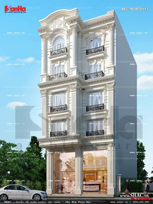 Thiết kế kiến trúc nhà phố 5 tầng kiểu Pháp sang trọng tại Sài Gòn sh nop 0117