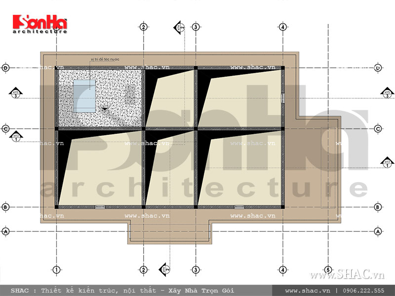 Mẫu thiết kế biệt thự Pháp 2 tầng mặt tiền rộng 15m – SH BTP 0093 35 Mặt bằng tầng áp mái