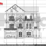 Mặt đứng tổng thể 1 thiết kế biệt thự Pháp tại Ninh Bình sh btp 0094