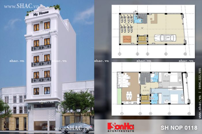 Phối cảnh thiết kế nhà ống Pháp 6 tầng sang trọng tại Hải Phòng sh nop 0118