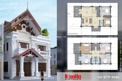 Thiết kế kiến trúc biệt thự Pháp 2 tầng đẹp tại Tiên Lãng Hải Phòng sh btp 0095
