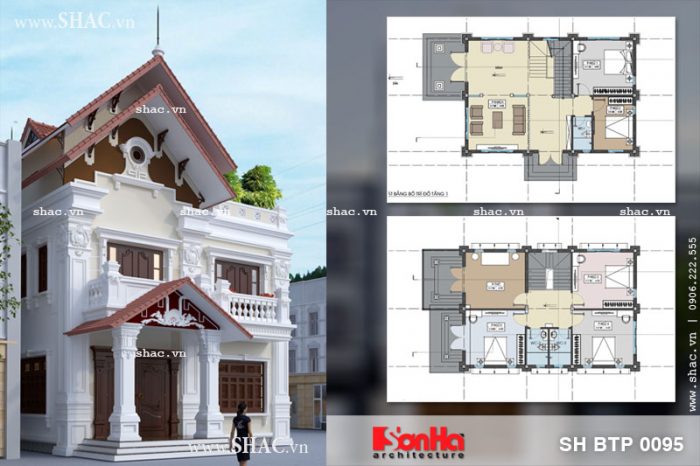 Mẫu thiết kế biệt thự kiến trúc Pháp 2 tầng tại Hải Phòng - SH BTP 0095 25 Thiết kế kiến trúc biệt thự Pháp 2 tầng đẹp tại Tiên Lãng Hải Phòng sh btp 0095