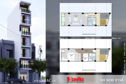 Thiết kế kiến trúc nhà ống hiện đại 7 tầng tại Quảng Ninh sh nod 0158