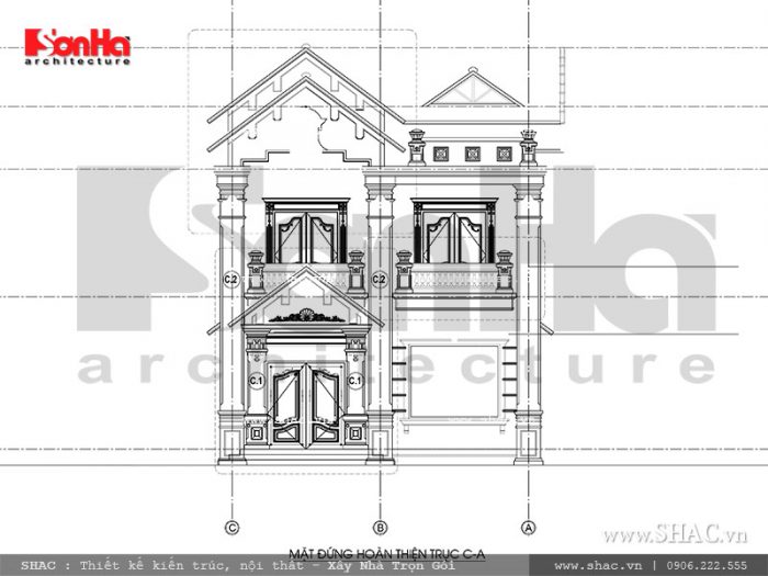 Mẫu thiết kế biệt thự kiến trúc Pháp 2 tầng tại Hải Phòng - SH BTP 0095 34 Mặt đứng C biệt thự kiến trúc Pháp tại Tiên Lãng Hải Phòng sh btp 0095
