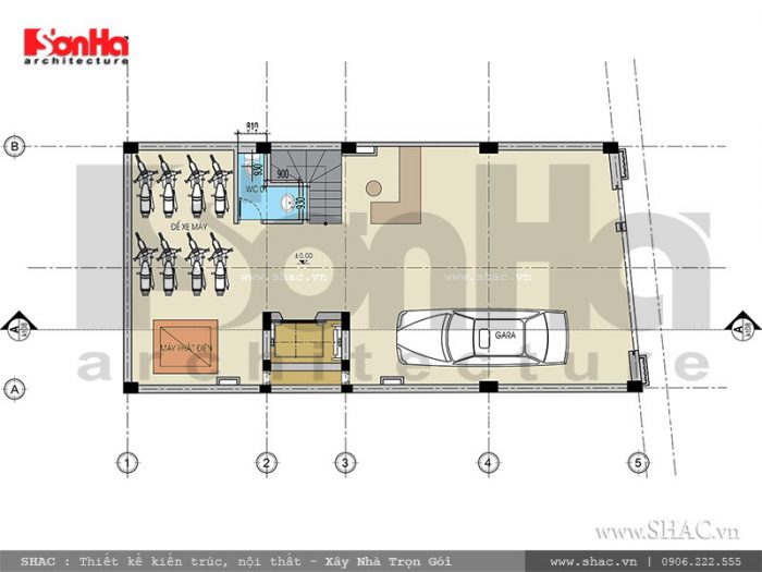 Mặt bằng tầng 1 nhà ống Pháp tại Hải Phòng sh nop 0118