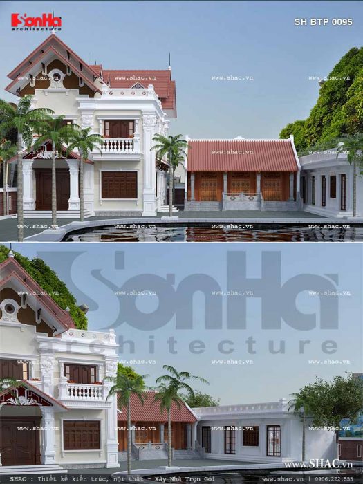 Mẫu thiết kế biệt thự kiến trúc Pháp 2 tầng tại Hải Phòng - SH BTP 0095 29 Mẫu thiết kế biệt thự cổ điển 2 tầng mái ngói đỏ tại Tiên Lãng Hải Phòng sh btp 0095
