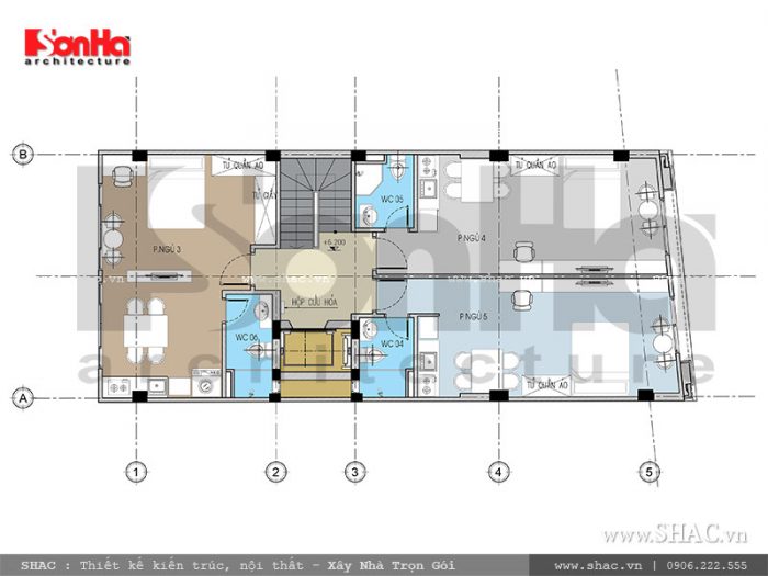 Mặt bằng tầng 2 nhà ống Pháp tại Hải Phòng sh nop 0118