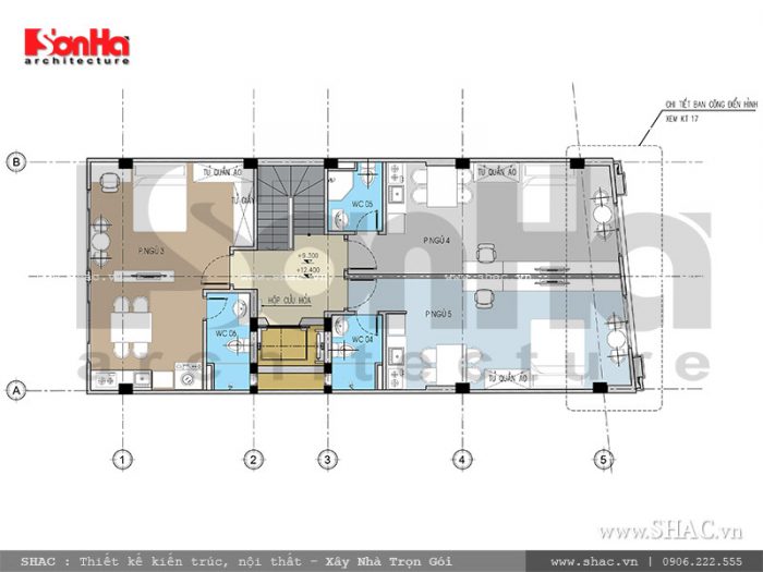 Mặt bằng tầng 3-4 nhà ống Pháp tại Hải Phòng sh nop 0118