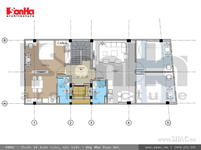 Mặt bằng tầng 6 nhà ống Pháp tại Hải Phòng sh nop 0118