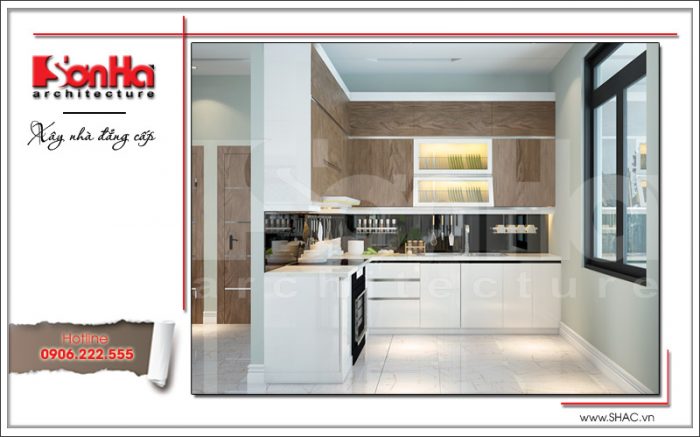 Mẫu biệt thự hiện đại 2 tầng mặt tiền hơn 8m rộng 200m2 - SH BTD 0048 11 Thiết kế nội thất phòng bếp nhỏ gọn thuận tiện sh btd 0048