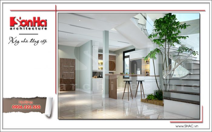 Mẫu biệt thự hiện đại 2 tầng mặt tiền hơn 8m rộng 200m2 - SH BTD 0048 12 Sảnh thang với tiểu cảnh đẹp sh btd 0048