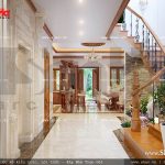 Thiết kế nội thất sảnh thang thông phòng khách phòng bếp ăn đẹp sh nop 0120