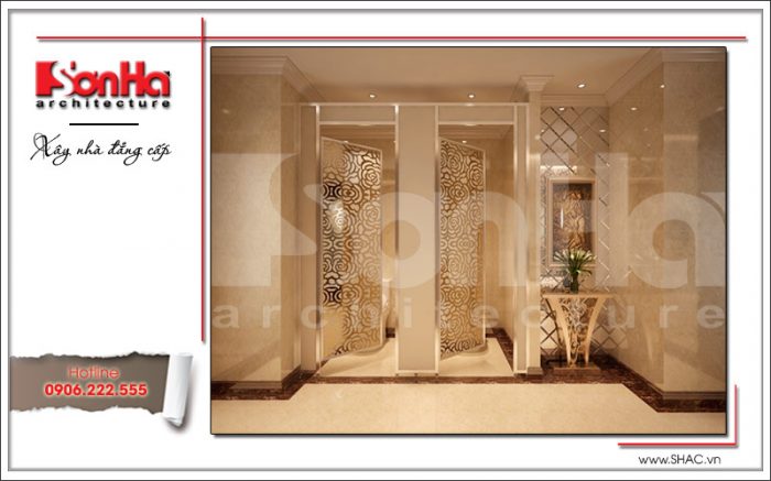 Mẫu thiết kế phòng vệ sinh tiện nghi và đẹp mắt dành cho nữ trong tổng thể thiết kế khách sạn 