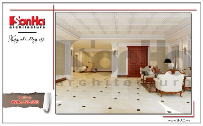 Thiết kế nội thất gara thông thoáng rộng đẹp nhà phố cổ điển sh nop 0125