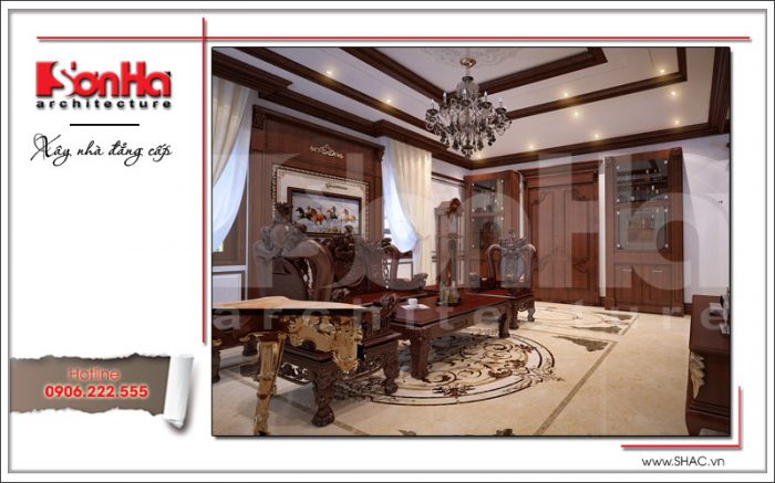Mẫu thiết kế nội thất phòng khách đẹp nhà phố cổ điển sh nop 0125
