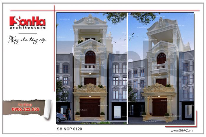 Thiết kế kiến trúc và nội thất nhà phố cổ điển Pháp đẹp đẳng cấp sh nop 0120