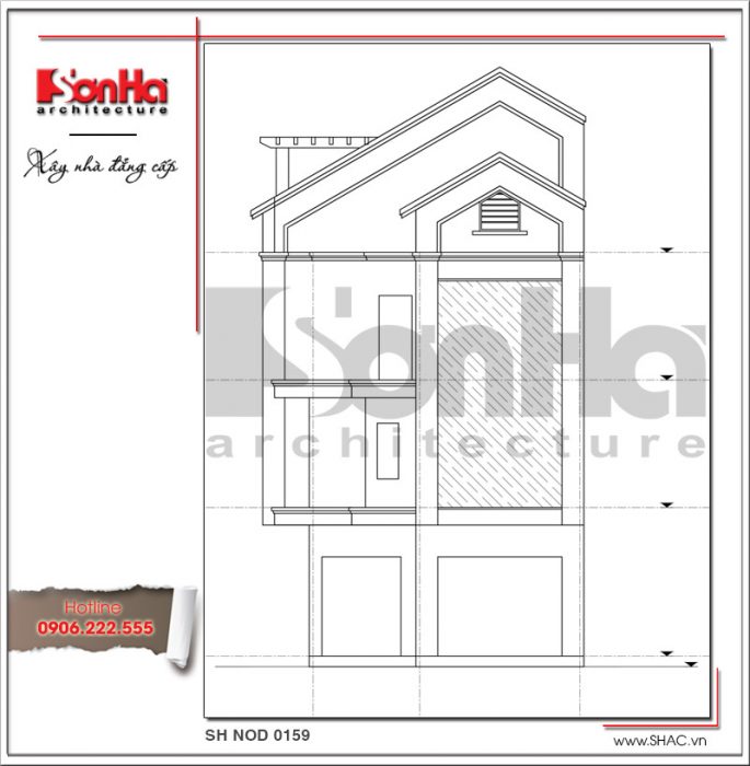 Mặt đứng trục A-B bản thiết kế nhà phố hiện đại đẹp sh nod 0159