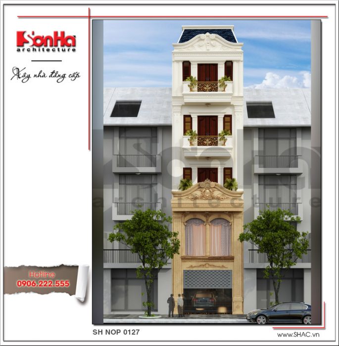 Thiết kế nhà phố cổ điển 5 tầng đẳng cấp tại Bắc Ninh sh nop 0127